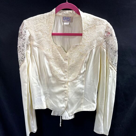 Circle T Marilyn Lenox 70s Western Look Womens Shirt Corset Back Large Cream - Picture 1 of 8